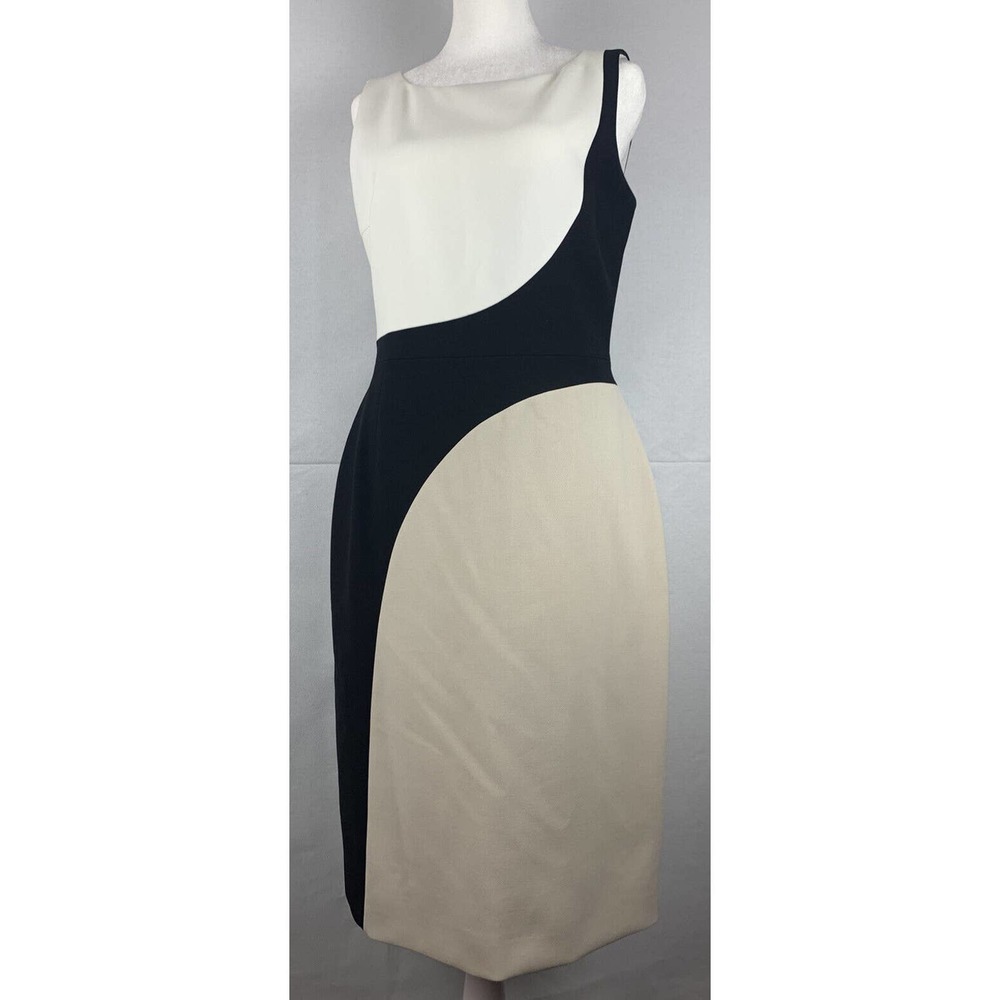 NWT Hugo Boss Dikrysa Color Block White Black & Tan Sheath Dress Size 4, NEW!